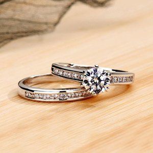 🎁 CZ Jewelry 2Pcs/Set Couples Ring For Women Silver Plated Ring, HA4428-6